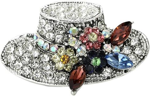 Vintage Sun Hat Crystal Brooch Pin For Women Statement Classic Sparkling Rhinestone Floral Design Suit Dress Cardigan Accessory Gold Silver Colors in Saudi Arabia