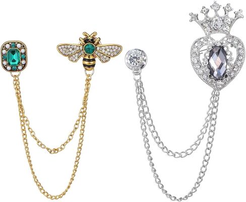 خمر كريستال النحل بروش دبوس، طية صدر السترة دبوس طويل الشرابة سلسلة حجر الراين أنيقة الحشرات دبوس الصدر مجوهرات الإكسسوار هدية للنساء الرجال in Kuwait