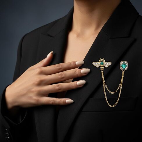 خمر كريستال النحل بروش دبوس، طية صدر السترة دبوس طويل الشرابة سلسلة حجر الراين أنيقة الحشرات دبوس الصدر مجوهرات الإكسسوار هدية للنساء الرجال in Kuwait