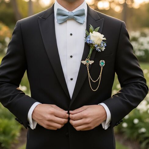 خمر كريستال النحل بروش دبوس، طية صدر السترة دبوس طويل الشرابة سلسلة حجر الراين أنيقة الحشرات دبوس الصدر مجوهرات الإكسسوار هدية للنساء الرجال in Kuwait