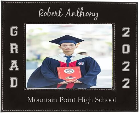 Personalized Graduate Class 2024 2025 2026 2027 2028 - Faux Leather Hanging/Tabletop Remembrance Celebration Memory Leatherette Photo Picture Student Graduation Black Frame (5x7-inch Vertical) in Saudi Arabia