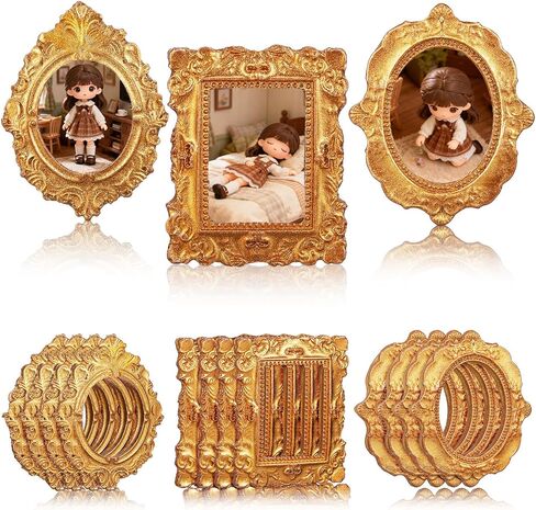 إطارات صور صغيرة ذهبية 15 قطعة من Toyvian مصنوعة يدويًا من الراتنج العتيق لديكور بيت الدمى والدعائم النموذجية، وعرض المجوهرات، والتصوير الفوتوغرافي وديكور الحائط in Saudi Arabia