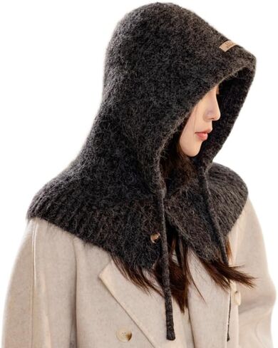 Winter Hat Warm Hooded Scarf Balaclava Knit Beanie Cap Slouchy for Women Girls in Kuwait