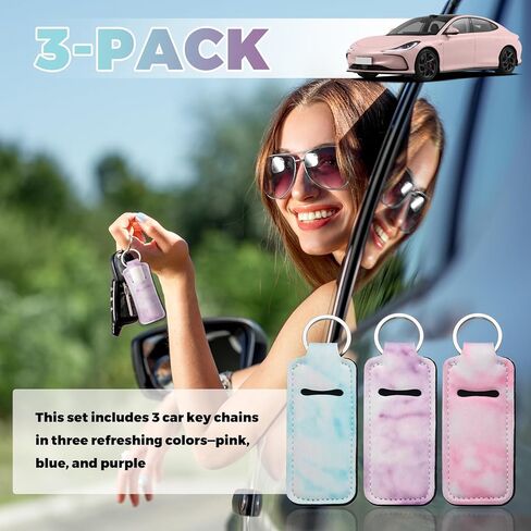 3PCS Stylish Chapstick Holder Car Keychain,Portable Key Fob Holder Cars Accessories with Car Key Ring for Women/Girl in Kuwait