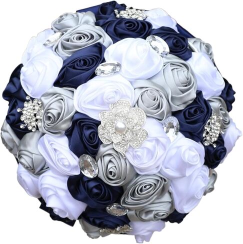 باقة زفاف باللونين الوردي والعاجي مع بروش ذهبي وباقة من حجر الراين اللامع للعروس وصيفة العروس Quinceanera من الساتان وزهرة الورد المتربة باقة الزفاف باللون الوردي والعاجي 8.7 بوصة in Kuwait