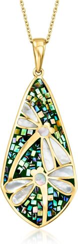 Ross-Simons Mother-Of-Pearl and Abalone Shell Dragonfly Mosaic Pendant Necklace in 18kt Gold Over Sterling. 18 inches in Kuwait