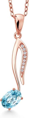 Gem Stone King 18K Rose Gold Plated Silver Music Eighth Note Pendant Necklace | 6X4MM Oval Gemstone Birthstone | With 18 Inch Chain | Designed By Keren Hanan in Saudi Arabia
