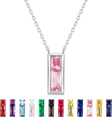 SUNFEEL Birthstone Necklace for Women, S925 Sterling Silver Necklaces with Square Cubic Zirconia Gemstone Necklace Women's Jewelry Anniversary Birthday Gifts for Women Mom Wife Her in Kuwait