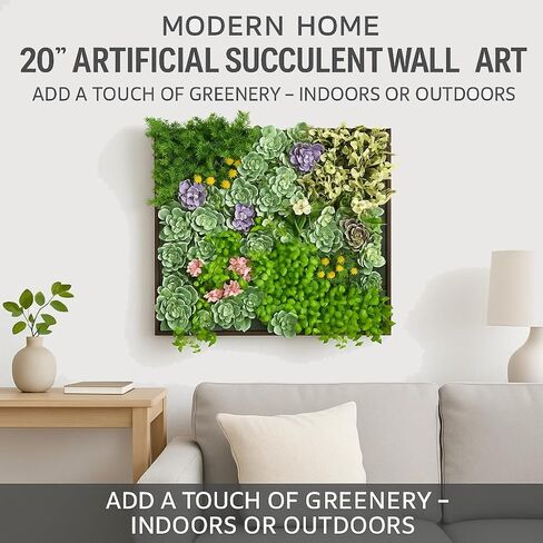 Vandue Modern Home 20 بوصة مربعة عمودية معلقة على الحائط فن عصاري صناعي - جدار جبل حديقة خضراء ثلاثية الأبعاد - ديكور فني للنباتات الصناعية في الأماكن المغلقة/الخارجية (مبهج) in Kuwait
