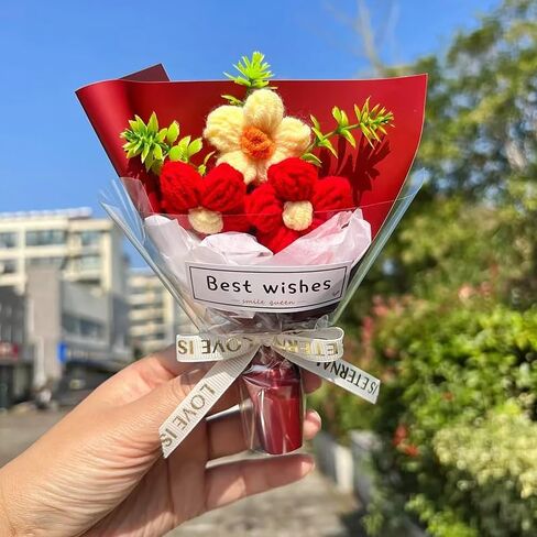 1 Pack Mini Knitted Crochet Yarn Bouquet Handheld Artificial Knitted Flowers for Home Decor and Gifting in Saudi Arabia