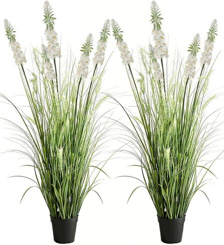 Artificial Cattail Reed Grass Plant 4ft-2 Set, 48in Tall Faux Onion Grass in Pot, Fake Horsetail Reed Grass for Indoor Home House Room Floor Wedding Decor, Housewarming Gift in Saudi Arabia
