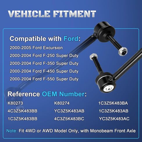 K80273 K80274 Front Sway Bar Stabilizer End Links Compatible with 2000-2005 Ford Excursion F250 F350 F450 F550 Super Duty 2000 2001 2002 2003 2004, Set of 2 in Saudi Arabia
