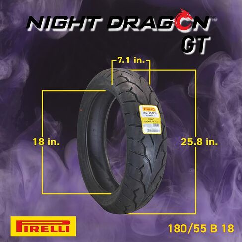 مجموعة إطارات Pirelli Night Dragon: إطارات 130/70R18 M/C 63V TL أمامية و180/55B18 M/C 80H REINFTL Rear Cruiser للدراجات النارية - قوة جر فائقة ومعالجة للطرادات عالية الأداء مع سلسلة مفاتيح in Saudi Arabia