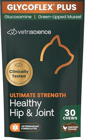 VetriScience GlycoFlex Plus Chondroitin Joint Support Cat Supplements, Creamy Chicken Flavor, 30 Chews - Clinically-Proven Hip and Joint Health Supplement with MSM, DMG and Glucosamine for Catsâ€‹ in Kuwait