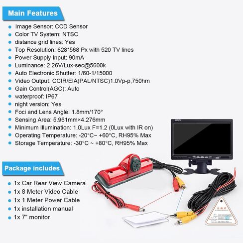 مصباح إضاءة خلفي عالي التركيب للرؤية الخلفية وكاميرا لموقف السيارات + شاشة LCD مقاس 7 بوصات بديلة لنيسان NV 1500/2500/3500 S SV SL Cargo Vans Transporter 2011-2021 in Kuwait