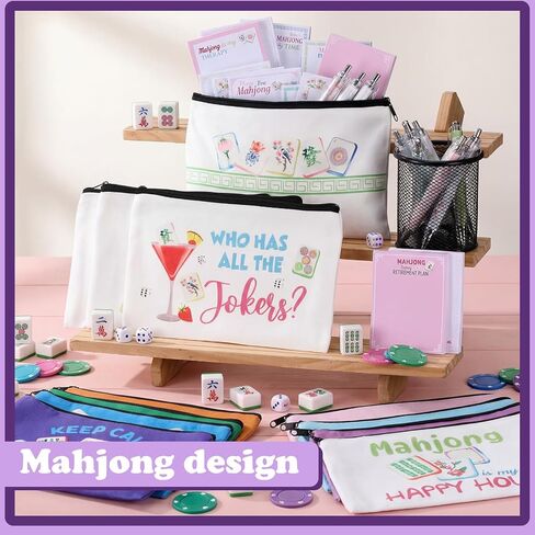 12 Set Mahjong Lovers Gifts Set 12 Mahjong Makeup Bags 12 Sticky Notepads 12 Ballpoint Pens Holiday Women Gifts for Mother Teacher Coworker Employee Nurse Volunteer Office Appreciation in Kuwait