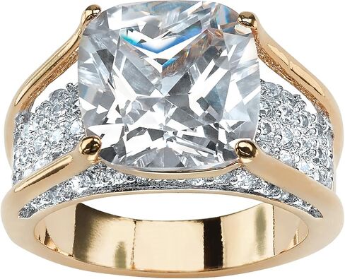 Palm Beach Jewelry PalmBeach Yellow Gold-plated Cushion Cubic Zirconia Pave Bridge Engagement Ring Sizes 5-10 in Saudi Arabia