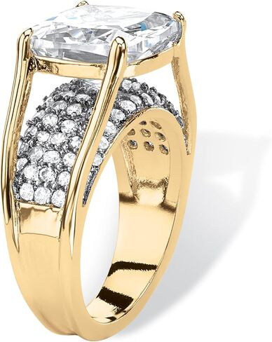 Palm Beach Jewelry PalmBeach Yellow Gold-plated Cushion Cubic Zirconia Pave Bridge Engagement Ring Sizes 5-10 in Saudi Arabia