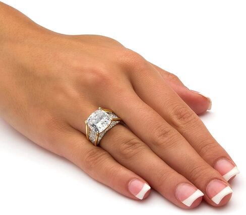 Palm Beach Jewelry PalmBeach Yellow Gold-plated Cushion Cubic Zirconia Pave Bridge Engagement Ring Sizes 5-10 in Saudi Arabia