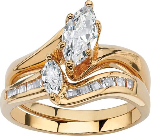 PalmBeach Yellow Gold-Plated Marquise Cut Cubic Zirconia Bridal Ring Set Sizes 5-12 in Saudi Arabia