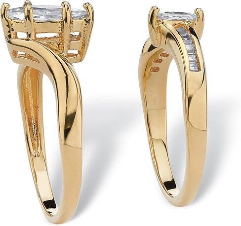 PalmBeach Yellow Gold-Plated Marquise Cut Cubic Zirconia Bridal Ring Set Sizes 5-12 in Saudi Arabia