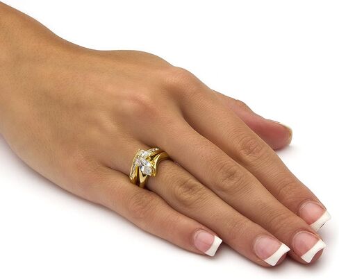 PalmBeach Yellow Gold-Plated Marquise Cut Cubic Zirconia Bridal Ring Set Sizes 5-12 in Saudi Arabia