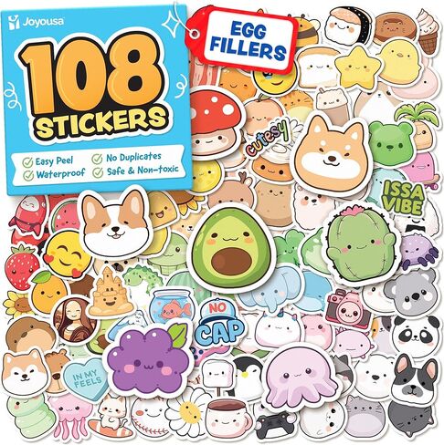 Cute Stickers for Kids - Kawaii Water Bottle Stickers for Teens - 108pc Sticker Pack - Waterproof Vinyl Stickers for Water Bottles, Scrapbook, Laptops, Etc. in Kuwait