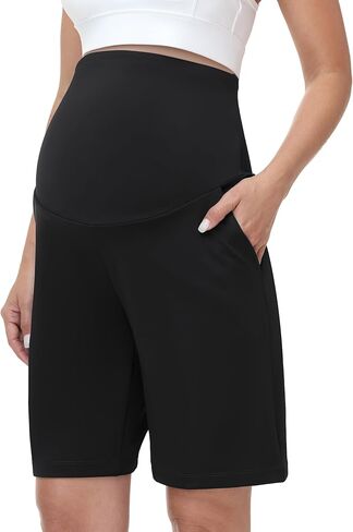 Maternity Athletic Shorts with Pockets Over The Belly Pregnancy Yoga Workout Biker Short Summer Active Pants in Kuwait