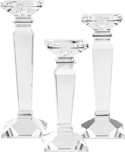 Kitcom Crystal Candlestick Holders Hand Cut Crystal Taper/Pillar Candle Holders, Table Centerpieces for Party Wedding Banquet Decorations Set of 3, Comes with Gift Box(11.6''/10.4''/9.3'' Tall) in Kuwait