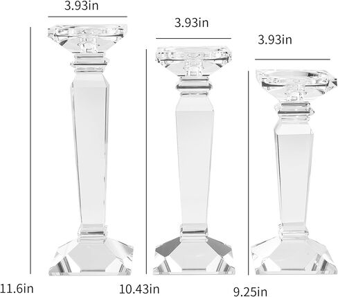Kitcom Crystal Candlestick Holders Hand Cut Crystal Taper/Pillar Candle Holders, Table Centerpieces for Party Wedding Banquet Decorations Set of 3, Comes with Gift Box(11.6''/10.4''/9.3'' Tall) in Kuwait