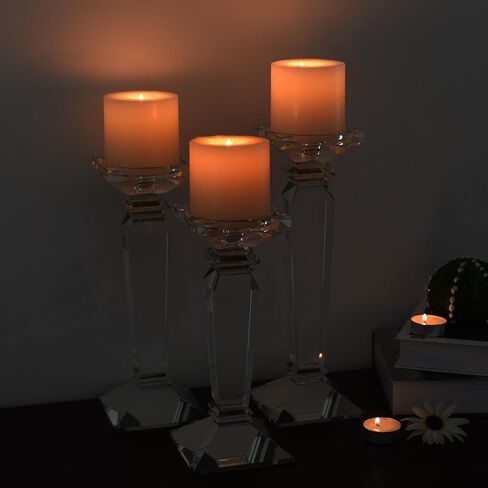 Kitcom Crystal Candlestick Holders Hand Cut Crystal Taper/Pillar Candle Holders, Table Centerpieces for Party Wedding Banquet Decorations Set of 3, Comes with Gift Box(11.6''/10.4''/9.3'' Tall) in Kuwait