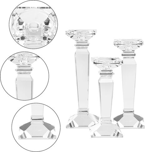 Kitcom Crystal Candlestick Holders Hand Cut Crystal Taper/Pillar Candle Holders, Table Centerpieces for Party Wedding Banquet Decorations Set of 3, Comes with Gift Box(11.6''/10.4''/9.3'' Tall) in Kuwait