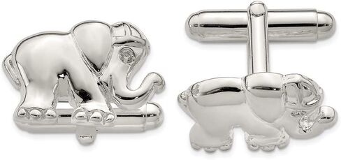 925 Sterling Silver Cubic Zirconia Elephant Cuff Links in Kuwait