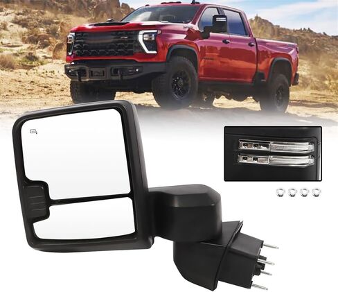 Left Side Black Mirror Assembly Compatible with 2019-2024 Silverado/Sierra 2500HD 3500HD Side View Mirror Extendable & Heated & Power Glass & Turn Signal No Spot Light (8 Pins) in Kuwait