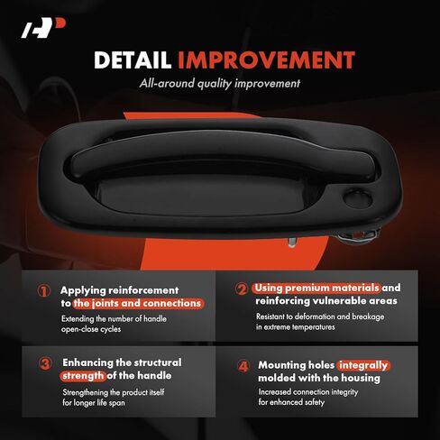 A-Premium Front Left Driver Side Exterior Door Handle with Keyhole Compatible with Chevrolet Silverado 1500 2500 3500, Tahoe, Suburban 1500 & GMC Sierra 1500 2500 & Cadillac Escalade, Smooth Black in Saudi Arabia