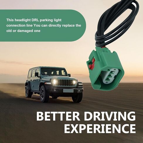 2 PCS Car Light Harness Plug, H13 9008 DRL Parking Light Retrofit Socket Connector, Car Light Connector Wiring Harness Replace #68064997AA, Compatible with Chrysler Jeep (Black & Green) in Kuwait
