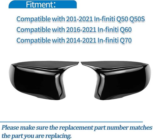 Gloss Black Side Mirror Caps for Accessories, Carbon Fiber Side Mirror Caps Compatible with in-finiti Q50 Q60 Accessories Replace for 963744GAOH 963734GAOH in Kuwait