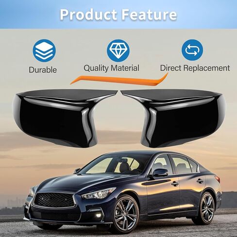 Gloss Black Side Mirror Caps for Accessories, Carbon Fiber Side Mirror Caps Compatible with in-finiti Q50 Q60 Accessories Replace for 963744GAOH 963734GAOH in Kuwait