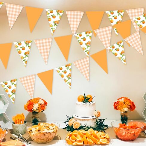Orange Themed Party Bunting Banner Pre-Strung Citrus Triangle Pennant Flags for Baby Shower, Birthday, Summer Fruit Party Decorations in Saudi Arabia