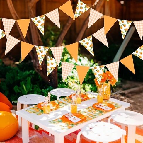 Orange Themed Party Bunting Banner Pre-Strung Citrus Triangle Pennant Flags for Baby Shower, Birthday, Summer Fruit Party Decorations in Saudi Arabia