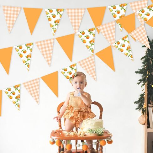 Orange Themed Party Bunting Banner Pre-Strung Citrus Triangle Pennant Flags for Baby Shower, Birthday, Summer Fruit Party Decorations in Saudi Arabia