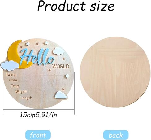 علامة إعلان اسم الطفل، علامة Hello World لحديثي الولادة، 5.9 بوصة لافتة إعلان خشبية للترحيب بالولادة لحديثي الولادة من أجل دش حضانة المستشفى، دعائم صور للأطفال حديثي الولادة الأولاد والبنات (أزرق وأصفر) in Kuwait