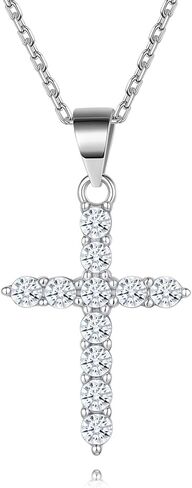 قلادة فضية مقلوبة مصنوعة يدويًا من S925 Sterling Silver ، مطلي بالذهب الأبيض. التصميم الخالد ، وجلب حظا سعيدا ، والحماية ، والإيمان. قلادة قلادة صليب عصرية للنساء. in Kuwait