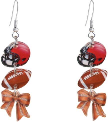 Sport Ball Dangle Drop Earrings for Women,Vintage Acrylic Bow Dangle Earrings Cute Tennis Football Baseball Basketball Volleyball Soccer Drop Earring Shirts Outfits Accessories Team Sports Fan Earring Jewelry Football Team Gifts in Kuwait