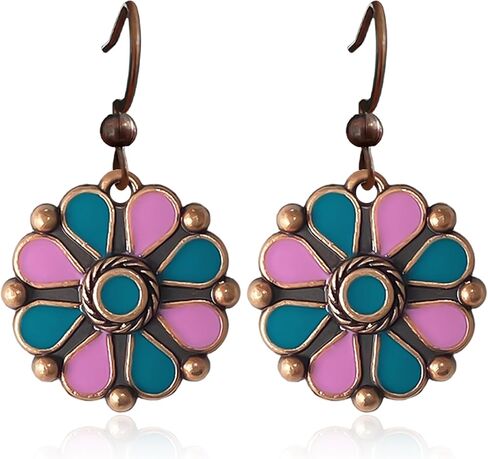 GPASTG البوهيمي خمر النحاس المينا زهرة استرخى إسقاط أقراط فريدة اليدوية العرقية القبلية الأزهار هوك القرط للنساء in Kuwait