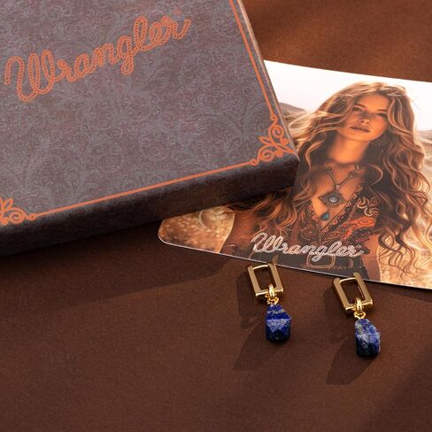 Montana West x Wrangler Natural Gemstone Dangle Earrings for Women Gold Plated Retro Huggie Lightweight Danity Trendy Jewelry in Saudi Arabia