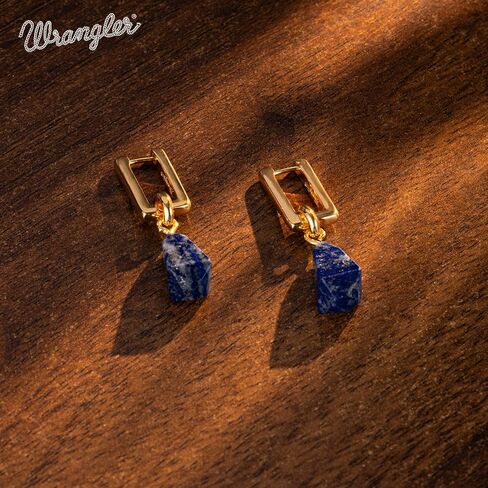 Montana West x Wrangler Natural Gemstone Dangle Earrings for Women Gold Plated Retro Huggie Lightweight Danity Trendy Jewelry in Saudi Arabia