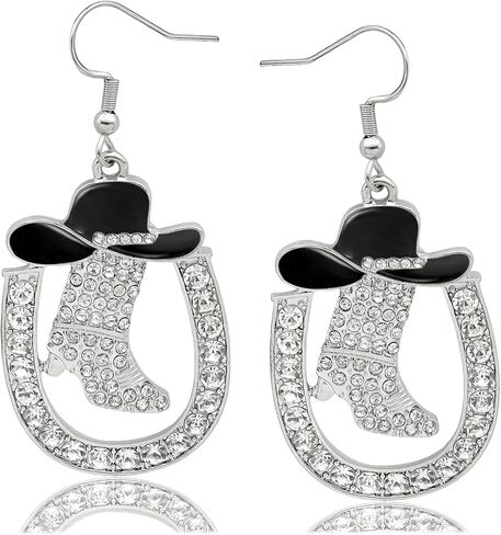 بلينغ راعية البقر التمهيد حدوة الأقراط للنساء راعية البقر حجر الراين المينا قبعة الغربية تتدلى الأقراط روديو كاوبوي التبعي للنساء البلد حفلة موسيقية ملابس المجوهرات هدية in Kuwait