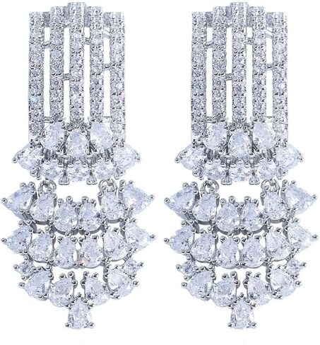 Luxury Cubic Zirconia Chandelier Drop Long Dangle Engagement Wedding Bridal Party Earrings For Women in Saudi Arabia