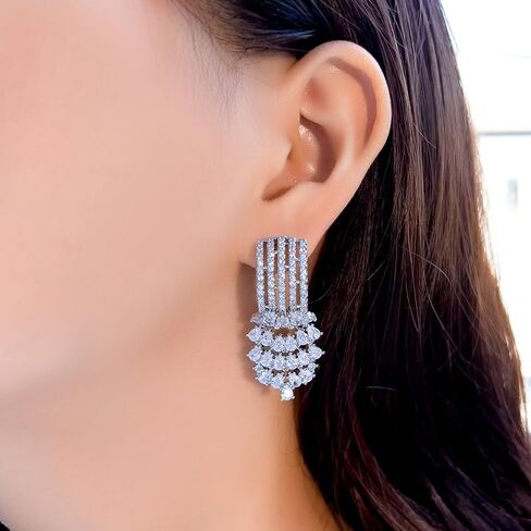 Luxury Cubic Zirconia Chandelier Drop Long Dangle Engagement Wedding Bridal Party Earrings For Women in Saudi Arabia